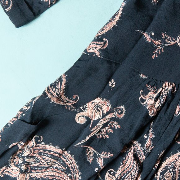 Garnet Hill Navy Blue Bohemian Pocket 3/4 Sleeve Pink Paisley Print Dress Sz 2 - Picture 6 of 9